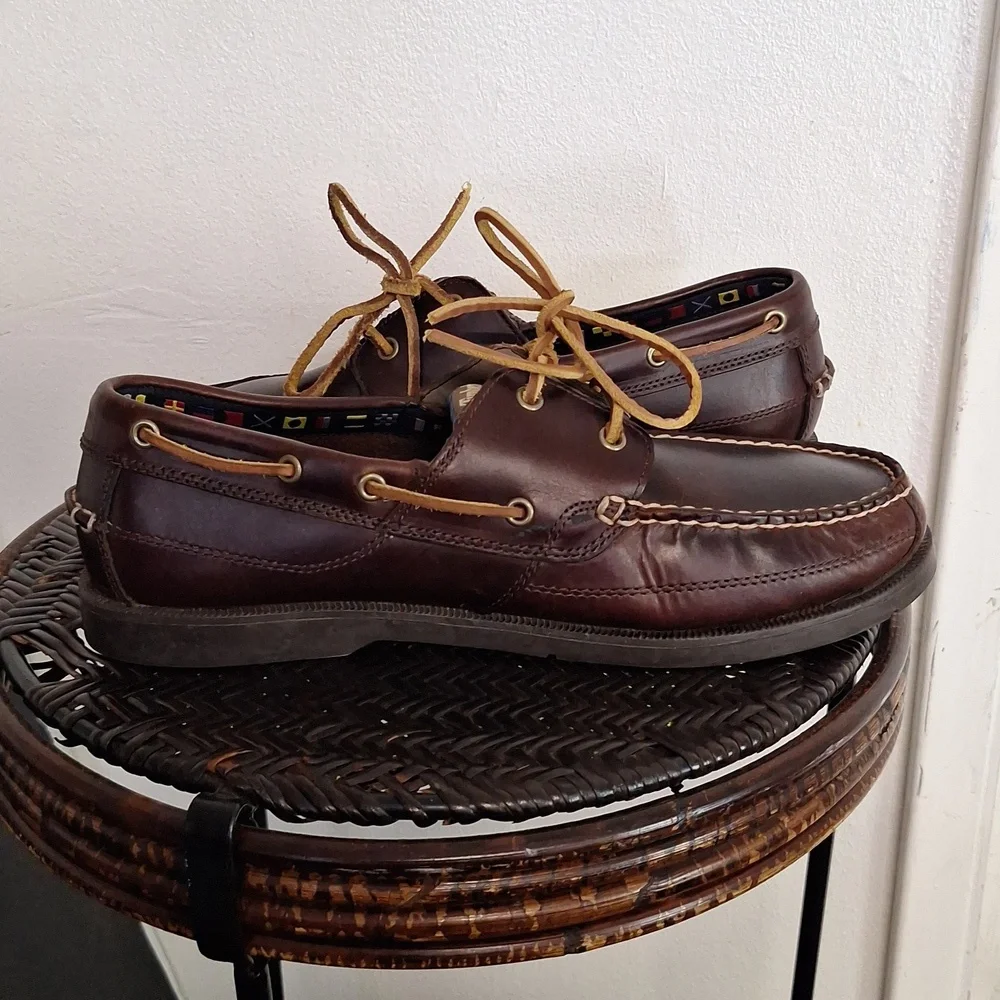 TIMBERLAND MEN'S AUTHENTIC HANDSEWN 3 EYE LUG SOLE BOAT SHOES BROWN SIZE 11.5